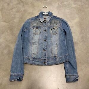 Vintage y2k 90s denim Hollister studded floral light wash denim jacket women's